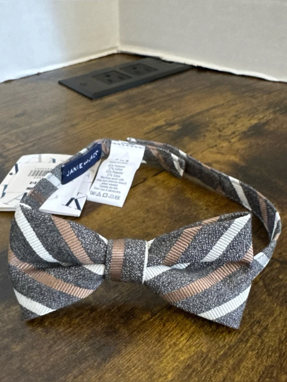 NWT Janie and Jack SPECIAL OCCASION Grey Brown White Striped Bow Tie Size 2 to 5